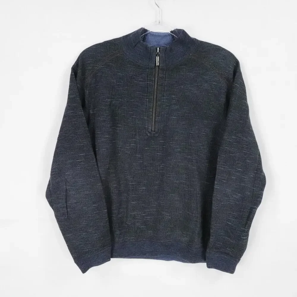 Tommy Bahama Sweater‎ Mens Large Blue Reversible Half Zip Pullover Fall